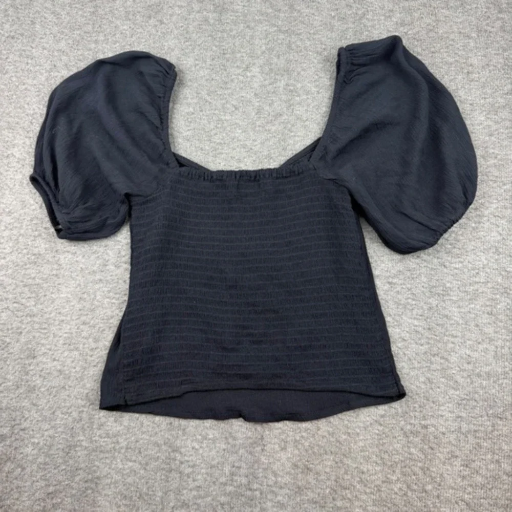 Abercrombie & Fitch Puff Sleeve Top Women's XS Black Smocked Back Square‎ Neck